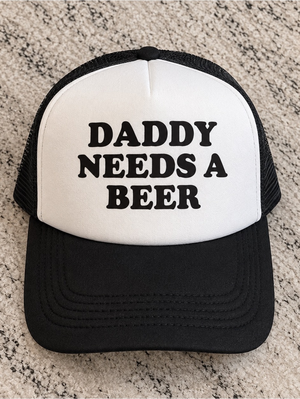 Black and White Trucker Hat with Bold Text